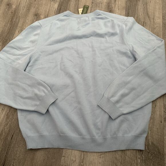 Eddie Bauer Sweater Men Large Sky Blue Fine Gauge V-Neck Pullover PIMA Nylon NEW - Picture 5 of 6